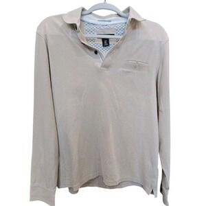 Mark Law Luxury 1/4 Button Mens Shirt Long sleeve lightweight Beige  Size M #185